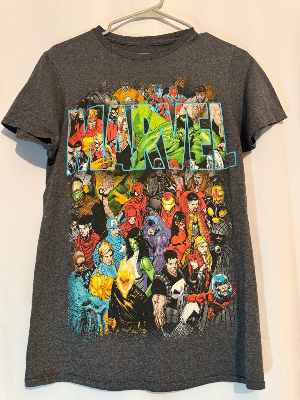 Marvel Comics Character Collage T Shirt Small Gray Hulk Spider-Man Iron Man